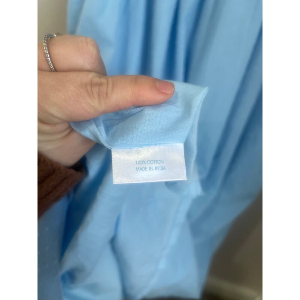 LAKE Light Blue Swiss Dot Smocked Midi Dress Ruffle Strap Cottagecore Coquette L - Picture 7 of 9